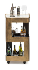 Contemporary French Brass Drinks Trolley Bar Cart with White Marble Top - Front View