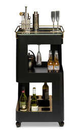 Contemporary Black Gold Drinks Trolley Bar Cart with Marble Top - Front View