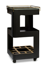 Contemporary Black Gold Drinks Trolley Bar Cart with Marble Top - Side View