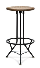 Industrial Wooden Iron Swivel Bar Stool - Black Rustic - Front View