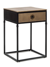 Black Bedside Table with Storage Drawer and Gold Finished Textured Top - Side View