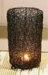 Wired Mesh Tealight Black Candle Holders - Set of 3 - Front View