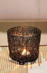 Wired Mesh Tealight Black Candle Holders - Set of 3 - Top-Down View