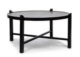 Modern Black Round Coffee Table with Copper Finish Engraved Top - Side View