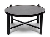 Modern Black Round Coffee Table with Copper Finish Engraved Top - Top-Down View