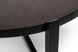 Modern Black Round Coffee Table with Copper Finish Engraved Top - 45-Degree Angle