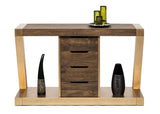 Contemporary Brass Wooden Z-Shaped Hallway Console Table with Drawers - Front View