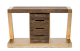 Contemporary Brass Wooden Z-Shaped Hallway Console Table with Drawers - Side View