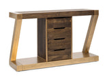 Contemporary Brass Wooden Z-Shaped Hallway Console Table with Drawers - Top-Down View
