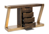 Contemporary Brass Wooden Z-Shaped Hallway Console Table with Drawers - 45-Degree Angle