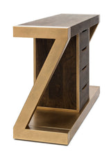 Contemporary Brass Wooden Z-Shaped Hallway Console Table with Drawers - Close-Up Angle