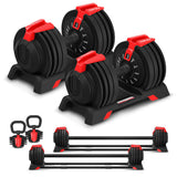 CORTEX Revolock V2 48kg Adjustable Dumbbell + Barbell + Kettlebell All-in-One Set with Stand (24kg Pair) - Side View