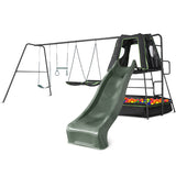 Lifespan Kids Pallas Play Tower with Metal Swing Set in Green Slide - Front View