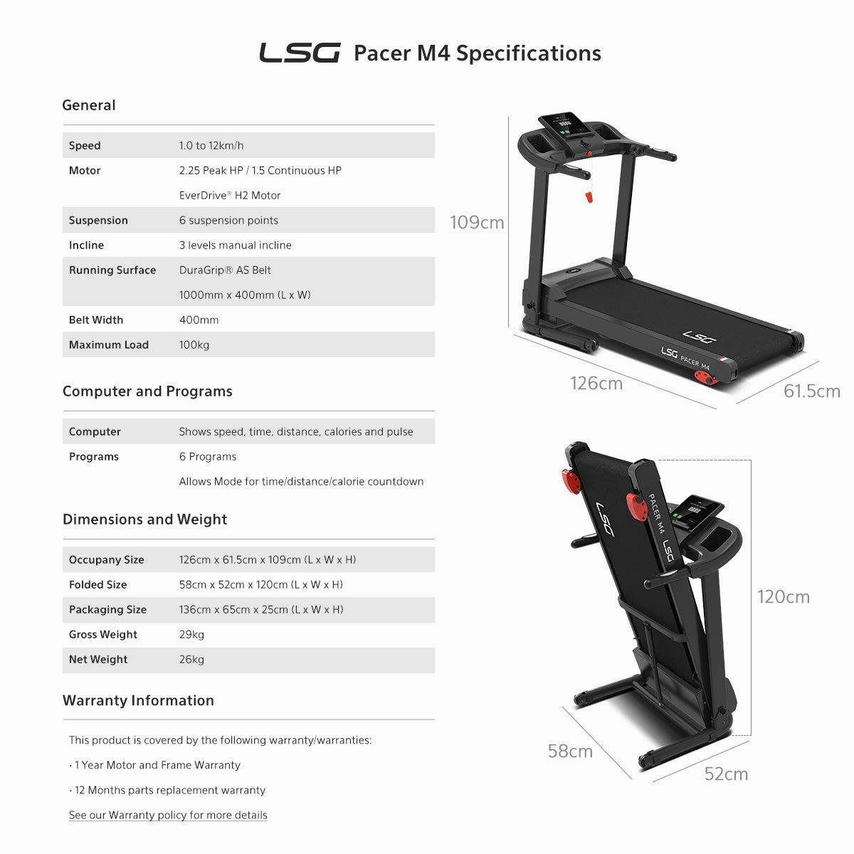 LSG PACER M4 Treadmill