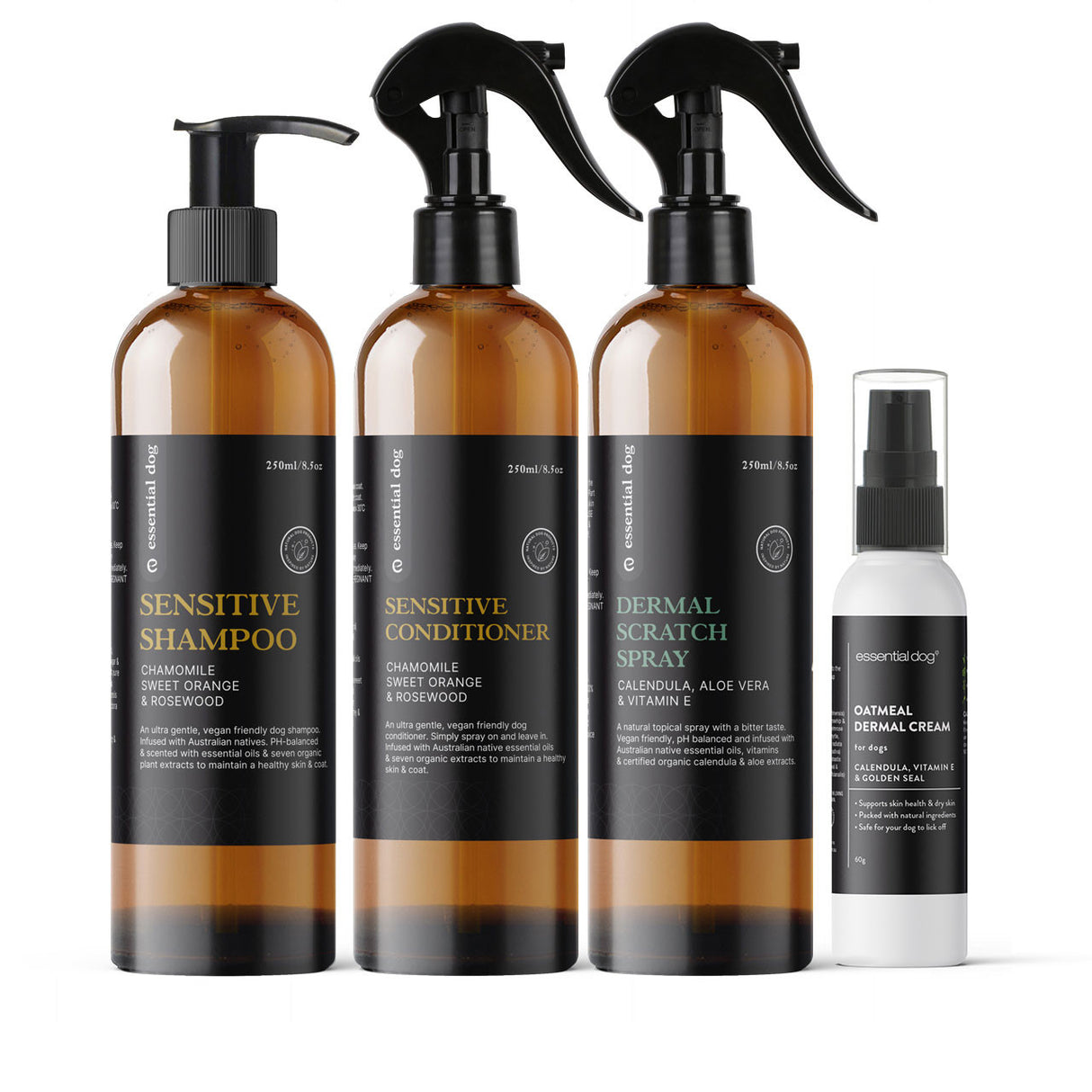 Sensitive Skin Itch Pack: Dog Shampoo, Conditioner, Dermal Scratch Spray & Cream