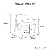 Denmark Arm Chair Polyester Fabric Upholstery Wooden Structure Solid Foam Black Metal Legs - Close-Up Angle