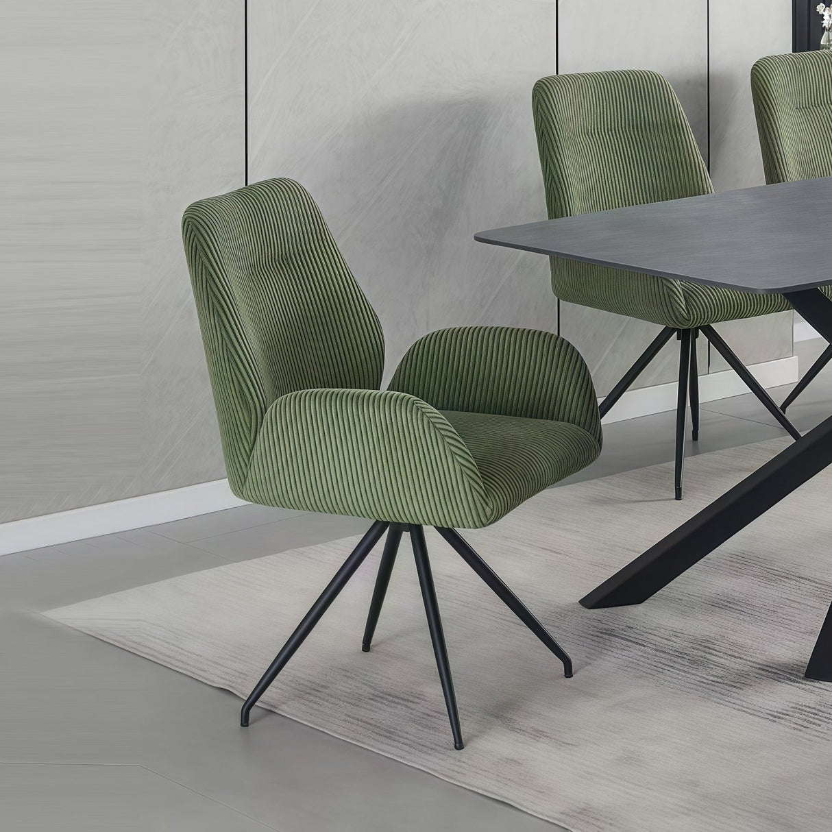 Dining Chair Linen Fabric Upholstered Seat Powder Coated Iron Legs