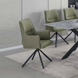 Dining Chair Green Linen Fabric Upholstered Seat Powder Coated Iron Legs