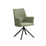 Dining Chair Green Linen Fabric Upholstered Seat Powder Coated Iron Legs - Front View