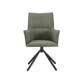 Dining Chair Green Linen Fabric Upholstered Seat Powder Coated Iron Legs - Side View