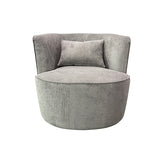Miami Arm Chair Grey Fabric Upholstery Stripe Design Wooden Structure Rotating Metal Chassis - Side View