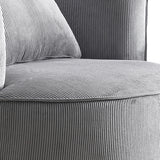 Miami Arm Chair Grey Fabric Upholstery Stripe Design Wooden Structure Rotating Metal Chassis - 45-Degree Angle