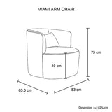 Miami Arm Chair Grey Fabric Upholstery Stripe Design Wooden Structure Rotating Metal Chassis - Rear View