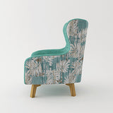 Armchair High back Lounge Accent Chair Designer Printed Fabric with Wooden Leg - Rear View