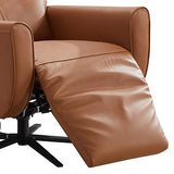 Arm Chair Power Recliner 360 Degree Swiveling Cow Leather USB Charger Metal Legs - Side View