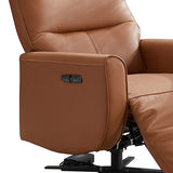 Arm Chair Power Recliner 360 Degree Swiveling Cow Leather USB Charger Metal Legs - 45-Degree Angle