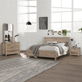 4 Pieces Bedroom Suite Natural Wood Like MDF Structure Queen Size Oak Colour Bed, Bedside Table & Tallboy