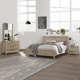 4 Pieces Bedroom Suite Natural Wood Like MDF Structure King Size Oak Colour Bed, Bedside Table & Dresser - Front View