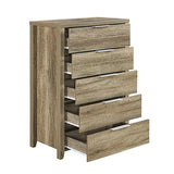 4 Pieces Bedroom Suite Natural Wood Like MDF Structure Queen Size Oak Colour Bed, Bedside Table & Tallboy - Low Angle