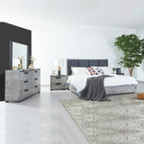 Queen 5 Pcs Bedroom Suite Fabric Upholstery MDF Combination of Black & Cement Colour