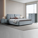 Estella Queen Fabric 4pc Bedroom Suite With Linear Division & Button Studding Headboard