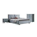 Estella Queen Fabric 4pc Bedroom Suite With Linear Division & Button Studding Headboard