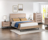 4 Pieces Bedroom Suite made in Solid Wood Acacia Veneered King Size Oak Colour 1X Bed, 2X Bedside Table & 1X Tallboy - Front View