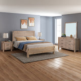4 Pieces Bedroom Suite in Solid Wood Veneered Acacia Construction Timber Slat Queen Size Oak Colour Bed, Bedside Table & Dresser - Front View