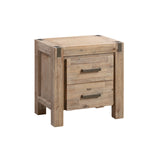4 Pieces Bedroom Suite in Solid Wood Veneered Acacia Construction Timber Slat Queen Size Oak Colour Bed, Bedside Table & Dresser - 45-Degree Angle