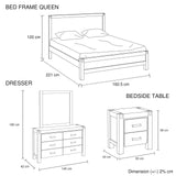 4 Pieces Bedroom Suite in Solid Wood Veneered Acacia Construction Timber Slat Queen Size Oak Colour Bed, Bedside Table & Dresser - Low Angle