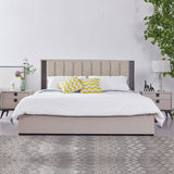 Queen 4 Pcs Bedroom Suite with Dresser Fabric Upholstery MDF Combination of Champagne and Black Colour - Front View