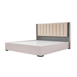 Queen 4 Pcs Bedroom Suite with Dresser Fabric Upholstery MDF Combination of Champagne and Black Colour - Side View
