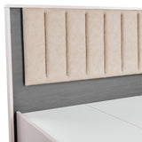 Queen 4 Pcs Bedroom Suite with Dresser Fabric Upholstery MDF Combination of Champagne and Black Colour - 45-Degree Angle
