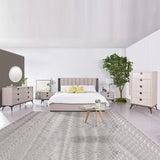 Queen 4 Pcs Bedroom Suite with Tallboy Fabric Upholstery MDF Combination of Champagne and Black Colour