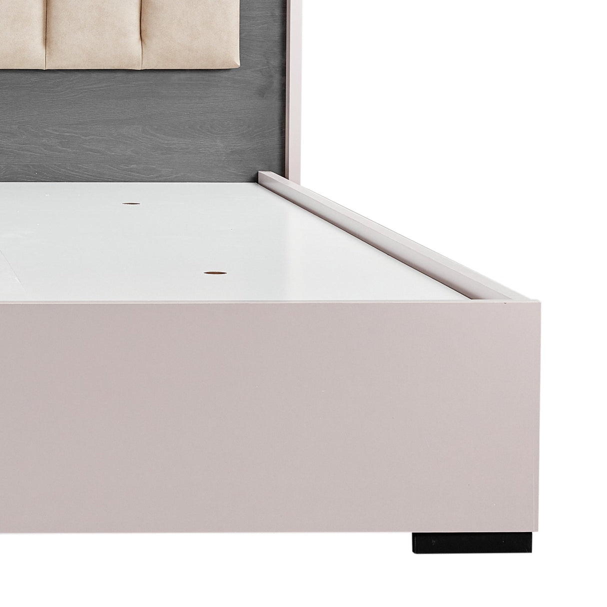 Queen 4 Pcs Bedroom Suite with Tallboy Fabric Upholstery MDF Combination of Champagne and Black Colour