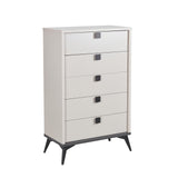 Queen 4 Pcs Bedroom Suite with Tallboy Fabric Upholstery MDF Combination of Champagne and Black Colour - Low Angle