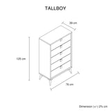 Queen 4 Pcs Bedroom Suite with Tallboy Fabric Upholstery MDF Combination of Champagne and Black Colour