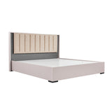 Queen 5 Pcs Bedroom Suite Fabric Upholstery MDF Combination of Champagne and Black Colour - Front View