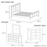 4 Pieces Bedroom Suite with Solid Acacia Wood Veneered Construction in King Size White Ash Colour Bed, Bedside Table & Dresser - Rear View
