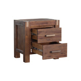 4 Pieces Bedroom Suite in Solid Wood Veneered Acacia Construction Timber Slat Double Size Chocolate Colour Bed, Bedside Table & Dresser - Side View